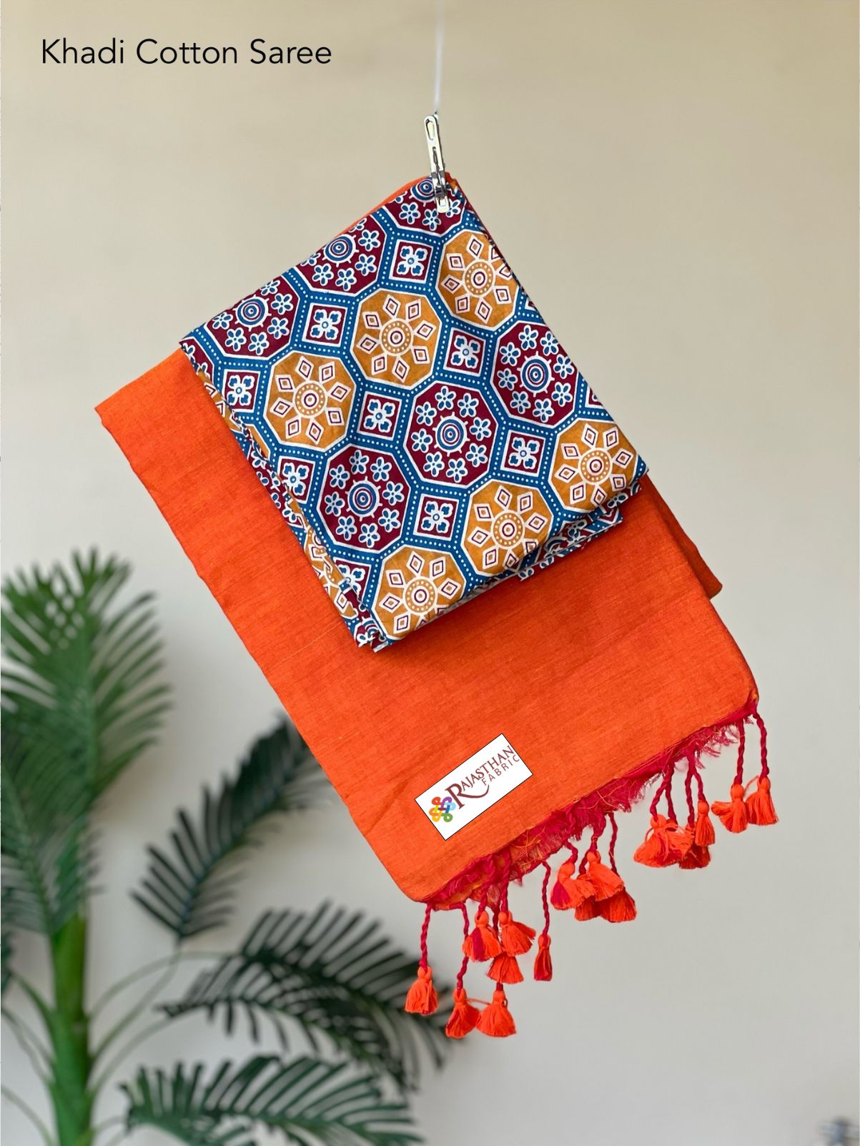 Jaipuria Handloom Khadi Cotton Saree With Printed Blouse