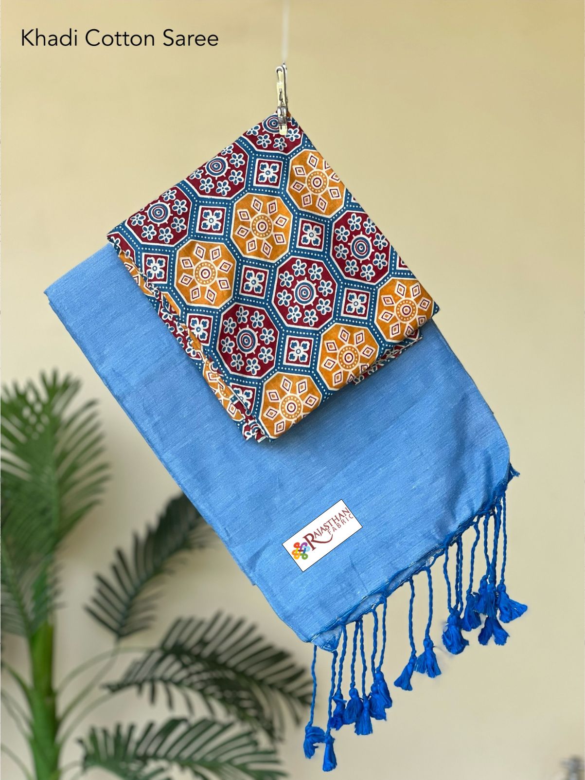 Jaipuria Handloom Khadi Cotton Saree With Printed Blouse