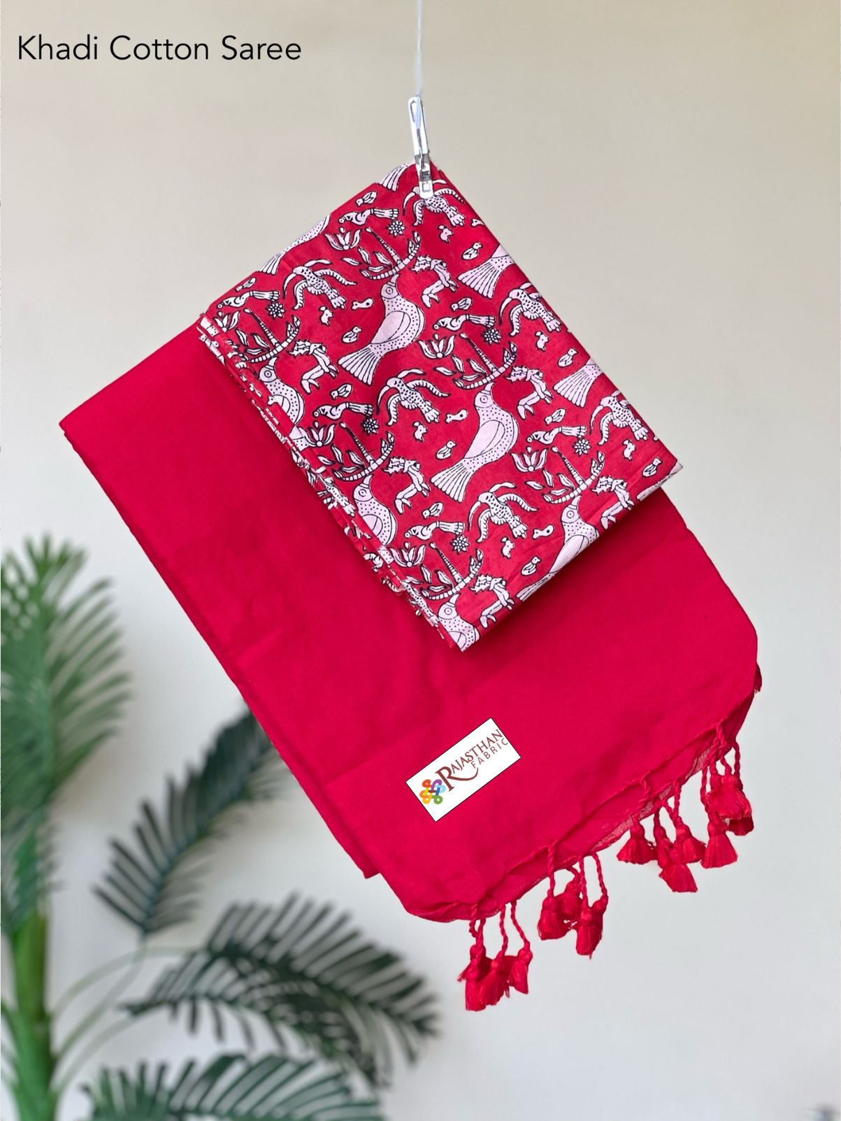 Jaipuria Handloom Khadi Cotton Saree With Printed Blouse