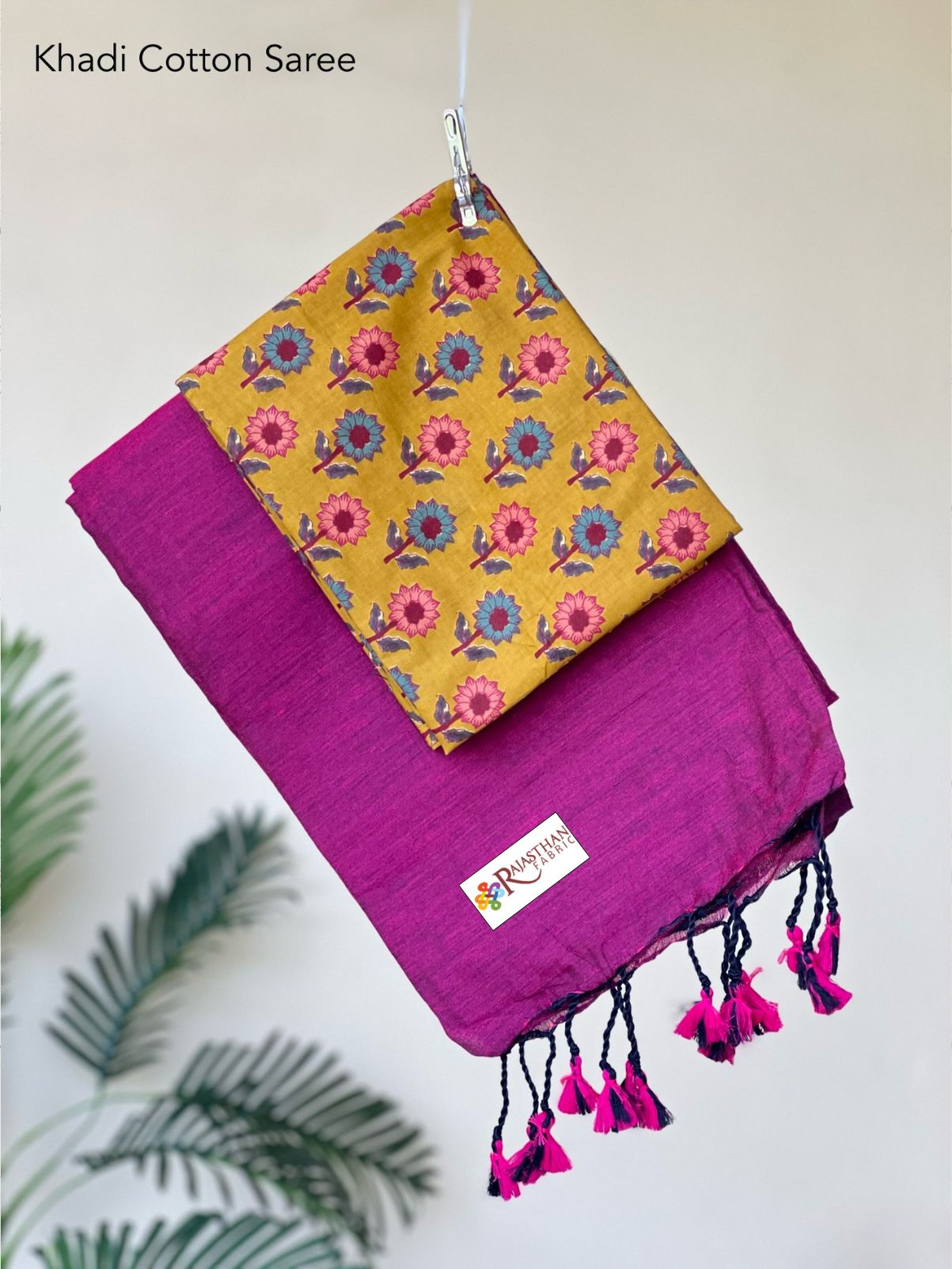 Jaipuria Handloom Khadi Cotton Saree With Printed Blouse