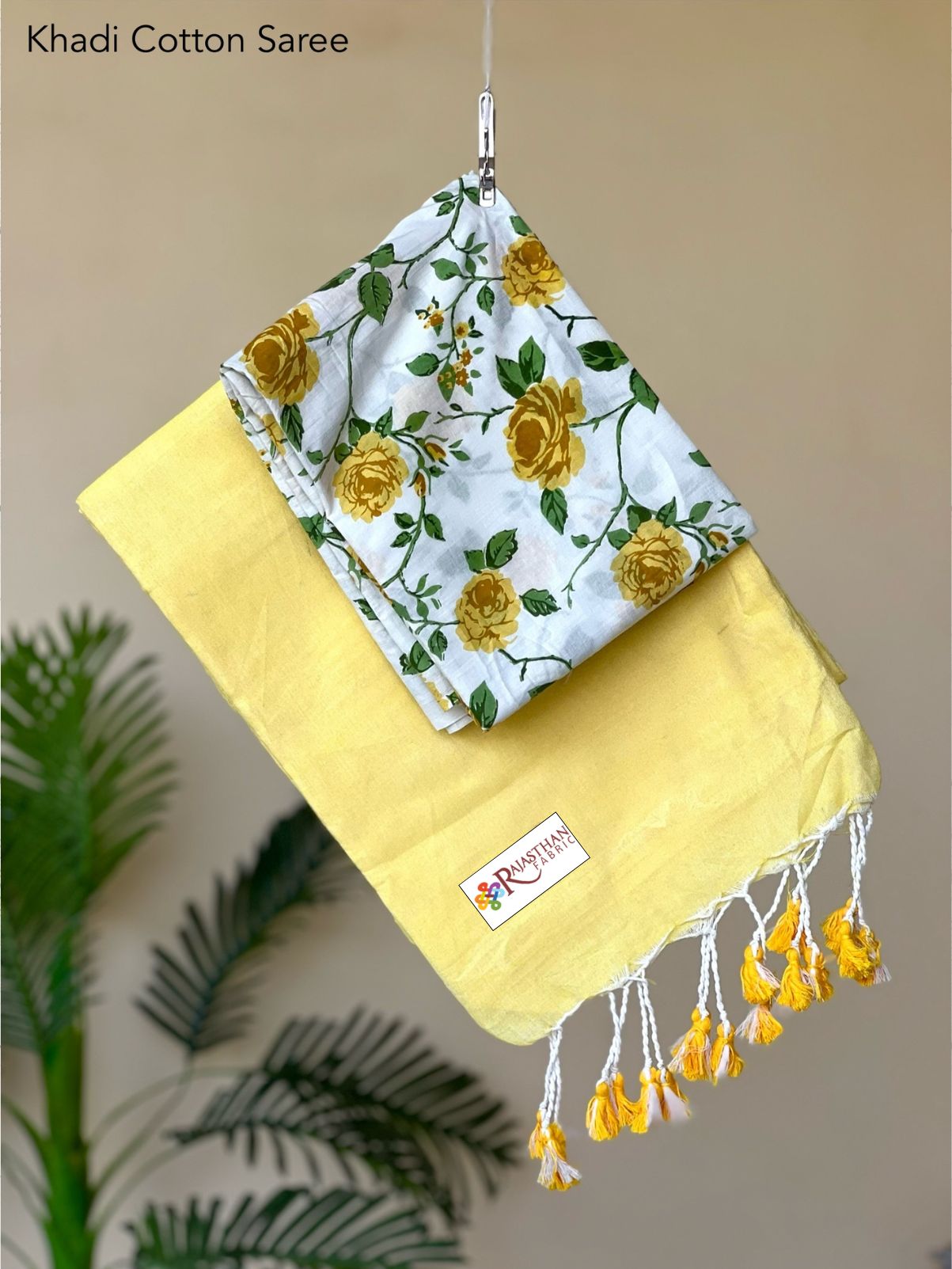 Jaipuria Handloom Khadi Cotton Saree With Printed Blouse