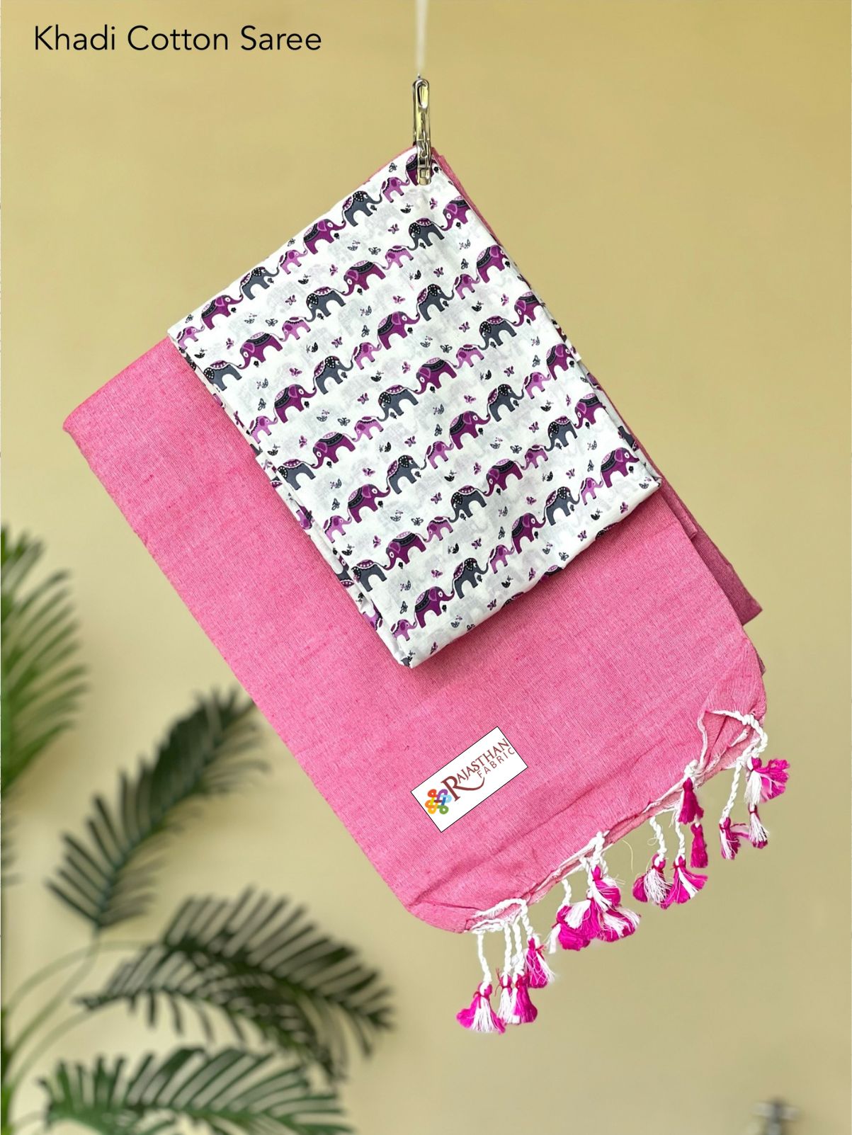 Jaipuria Handloom Khadi Cotton Saree With Printed Blouse