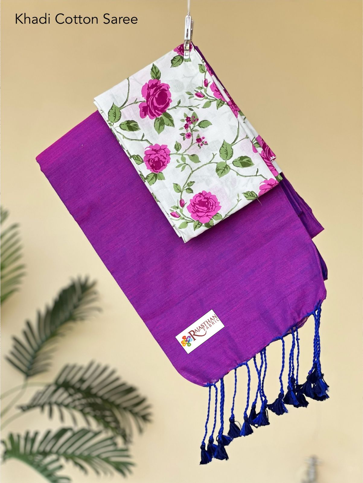 Jaipuria Handloom Khadi Cotton Saree With Printed Blouse