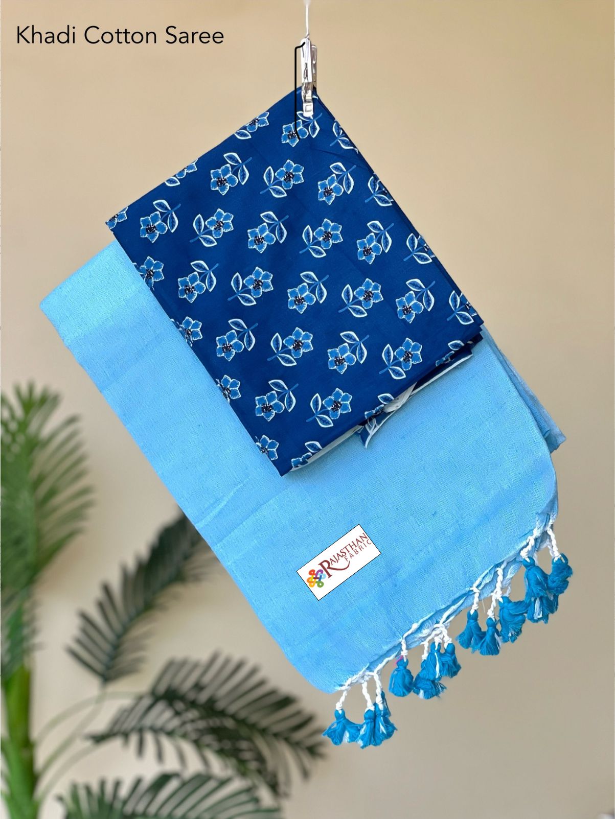 Jaipuria Handloom Khadi Cotton Saree With Printed Blouse