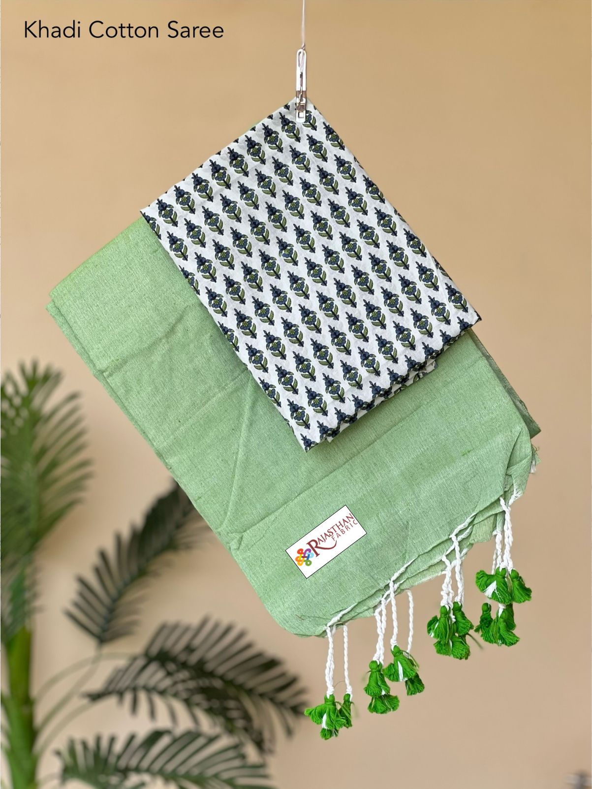 Jaipuria Handloom Khadi Cotton Saree With Printed Blouse