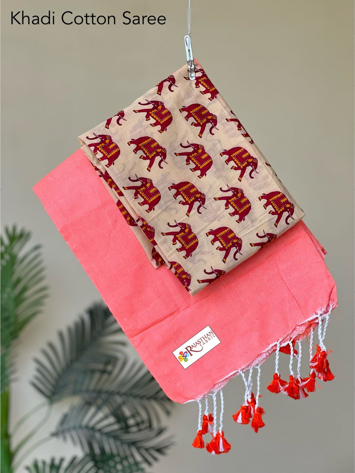 Jaipuria Handloom Khadi Cotton Saree With Printed Blouse