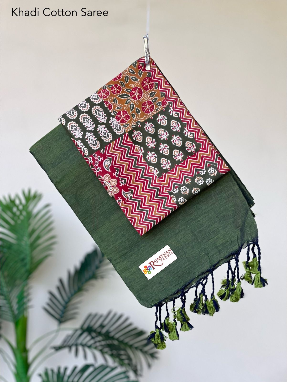 Jaipuria Handloom Khadi Cotton Saree With Printed Blouse