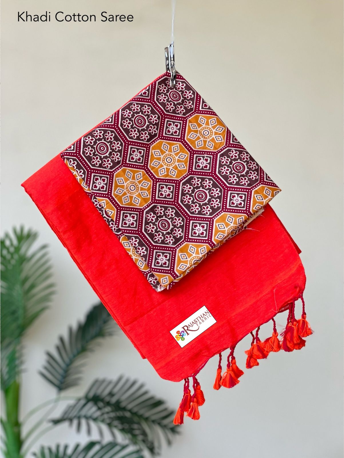 Jaipuria Handloom Khadi Cotton Saree With Printed Blouse