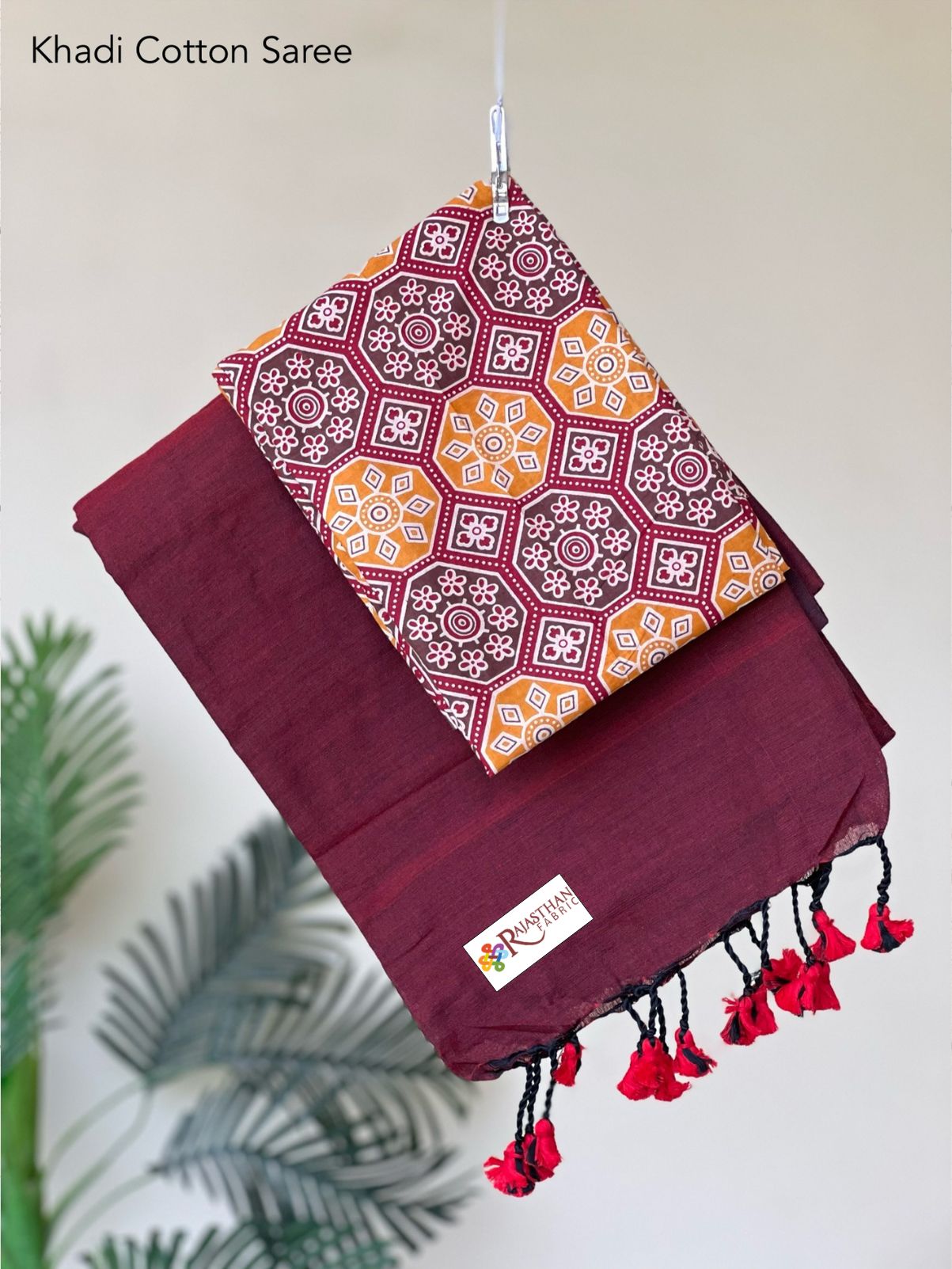 Jaipuria Handloom Khadi Cotton Saree With Printed Blouse