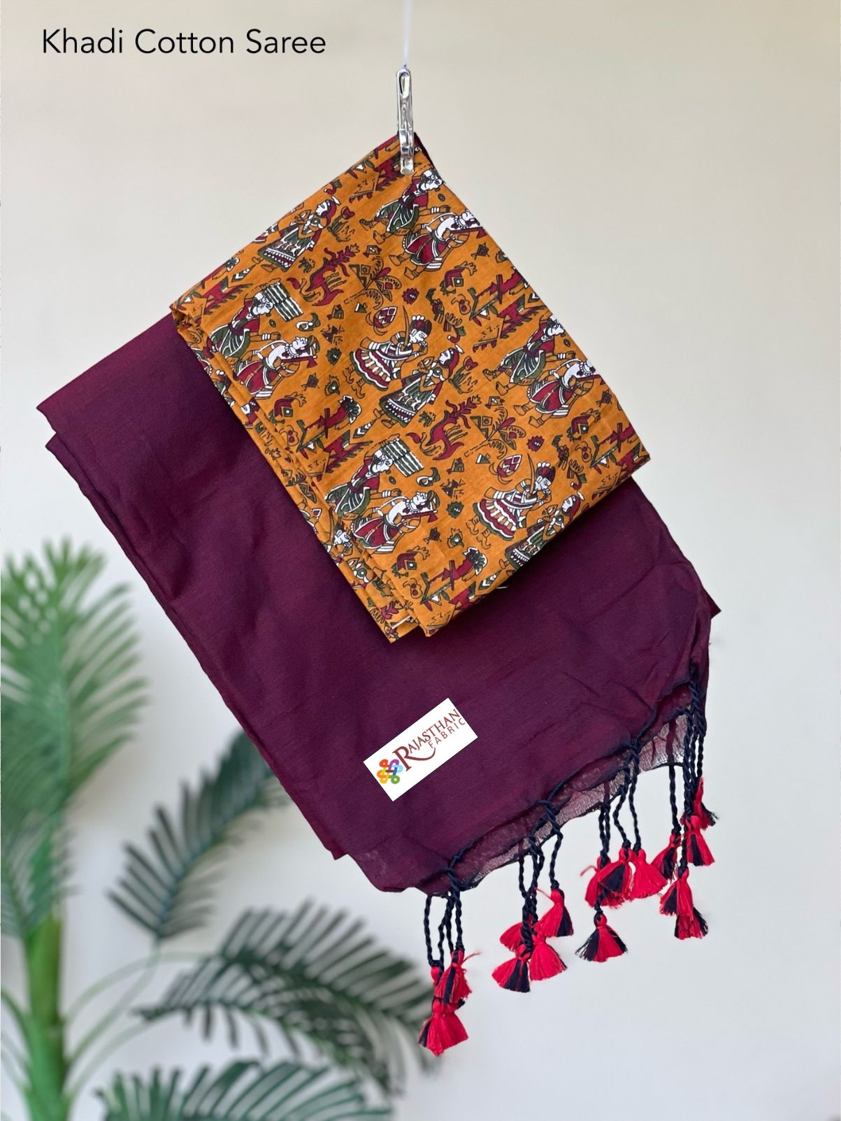 Jaipuria Handloom Khadi Cotton Saree With Printed Blouse