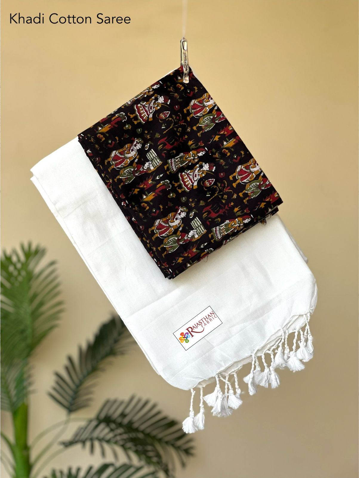 Jaipuria Handloom Khadi Cotton Saree With Printed Blouse