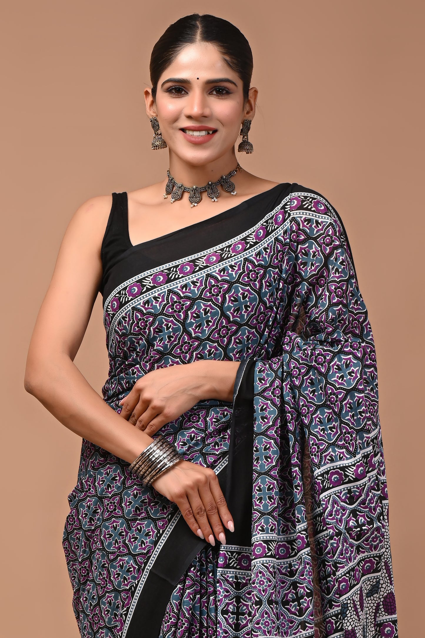 Printed Pure Cotton Mulmul Saree With Blouse