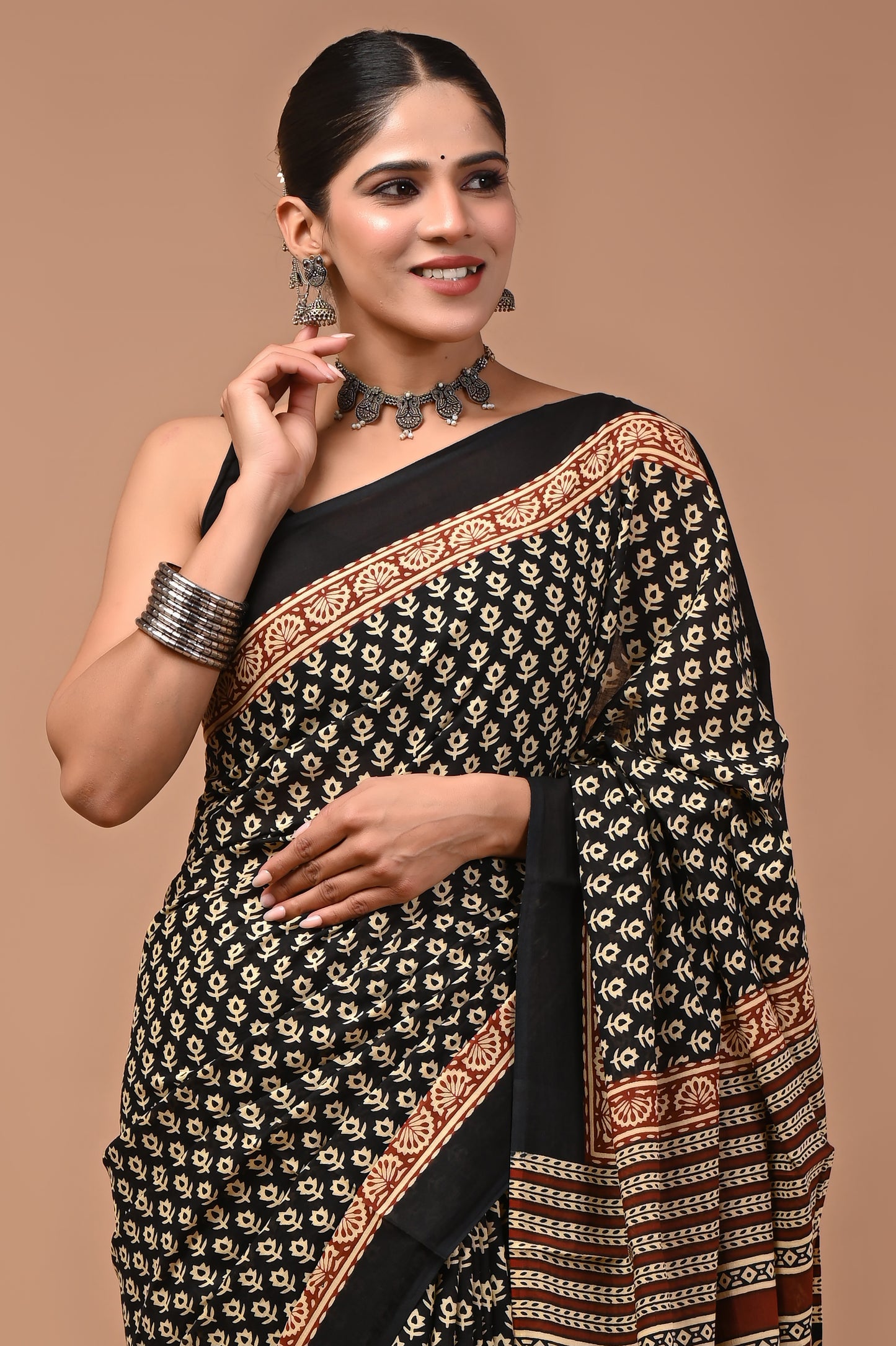 Printed Pure Cotton Mulmul Saree With Blouse