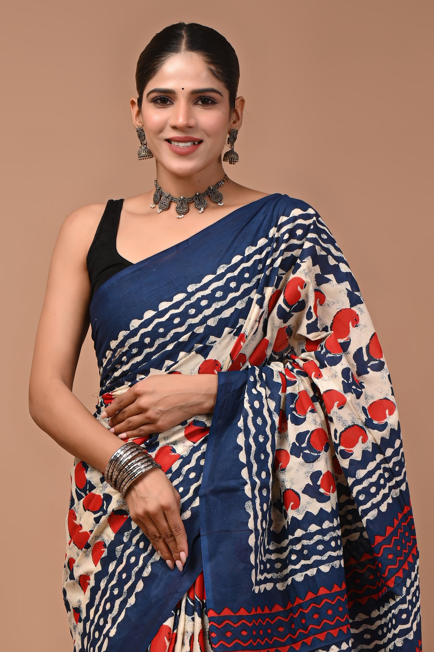 Printed Pure Cotton Mulmul Saree With Blouse