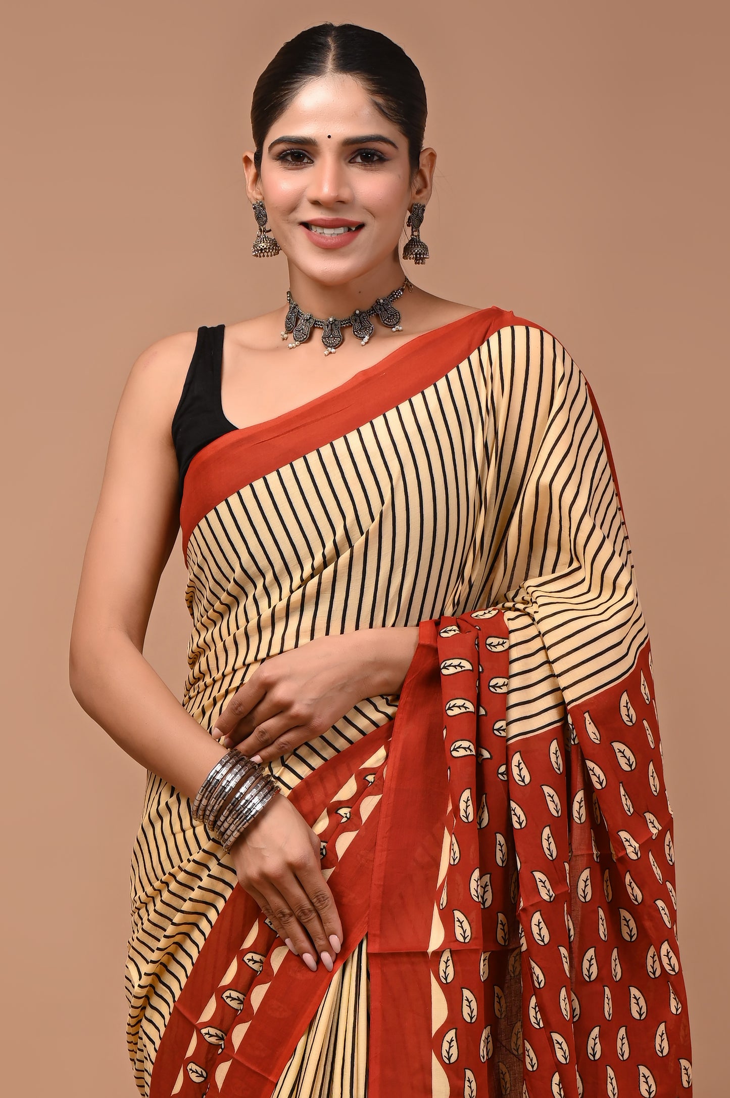 Printed Pure Cotton Mulmul Saree With Blouse