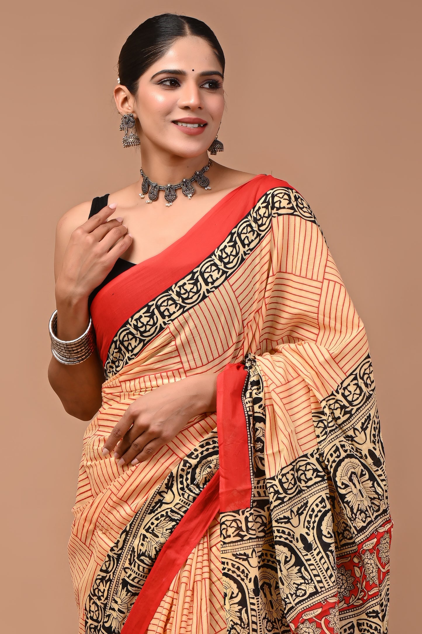 Printed Pure Cotton Mulmul Saree With Blouse