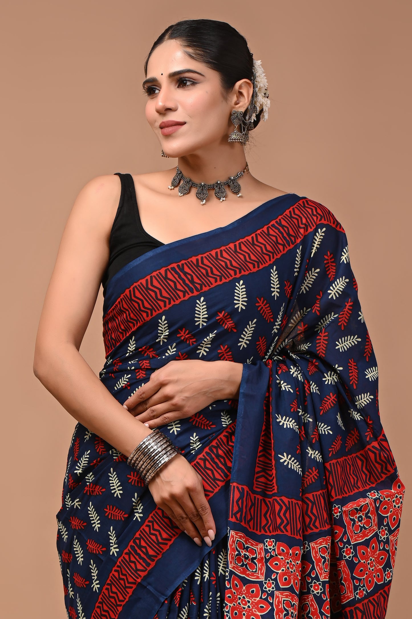 Printed Pure Cotton Mulmul Saree With Blouse