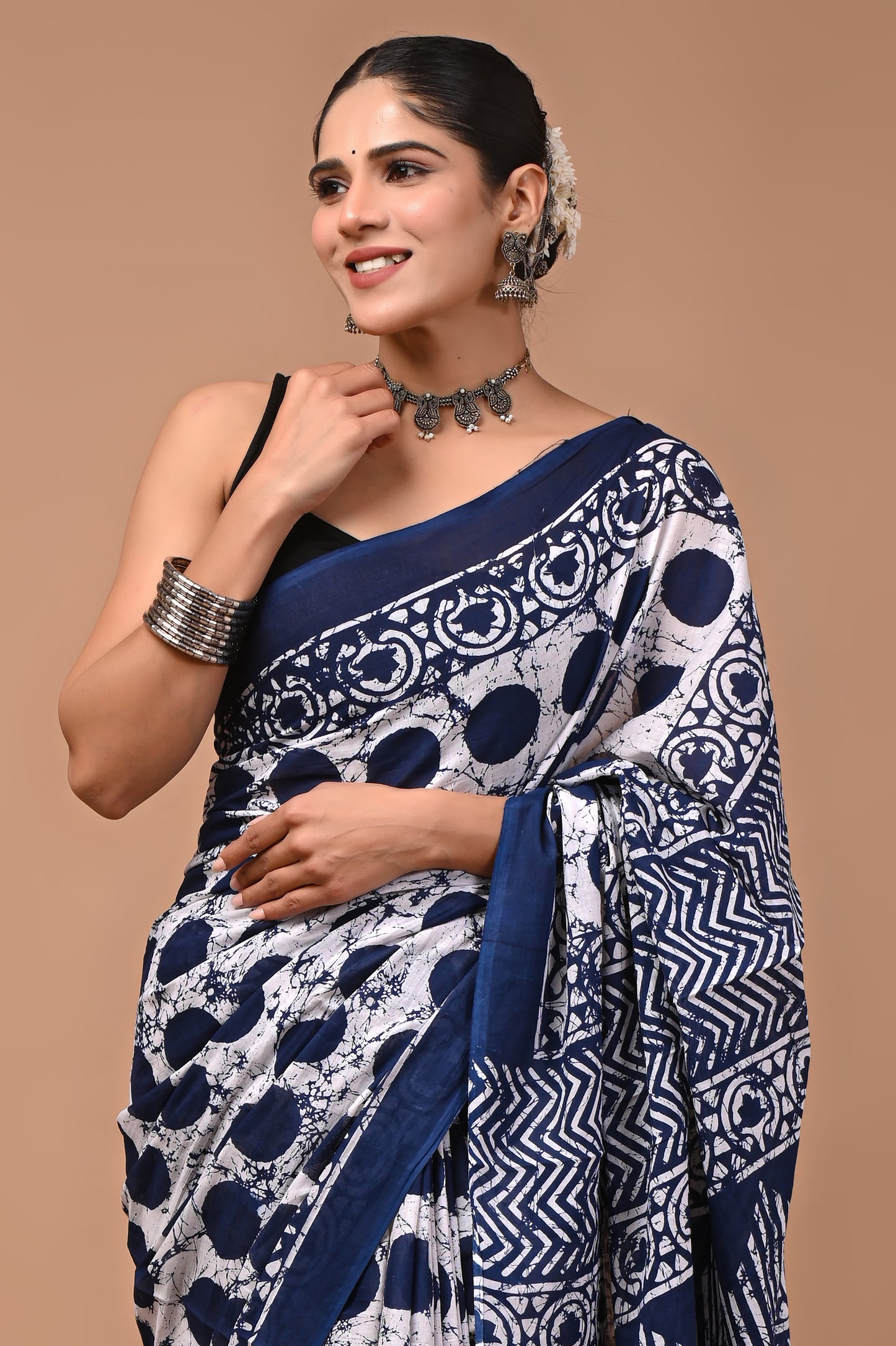 Printed Pure Cotton Mulmul Saree With Blouse