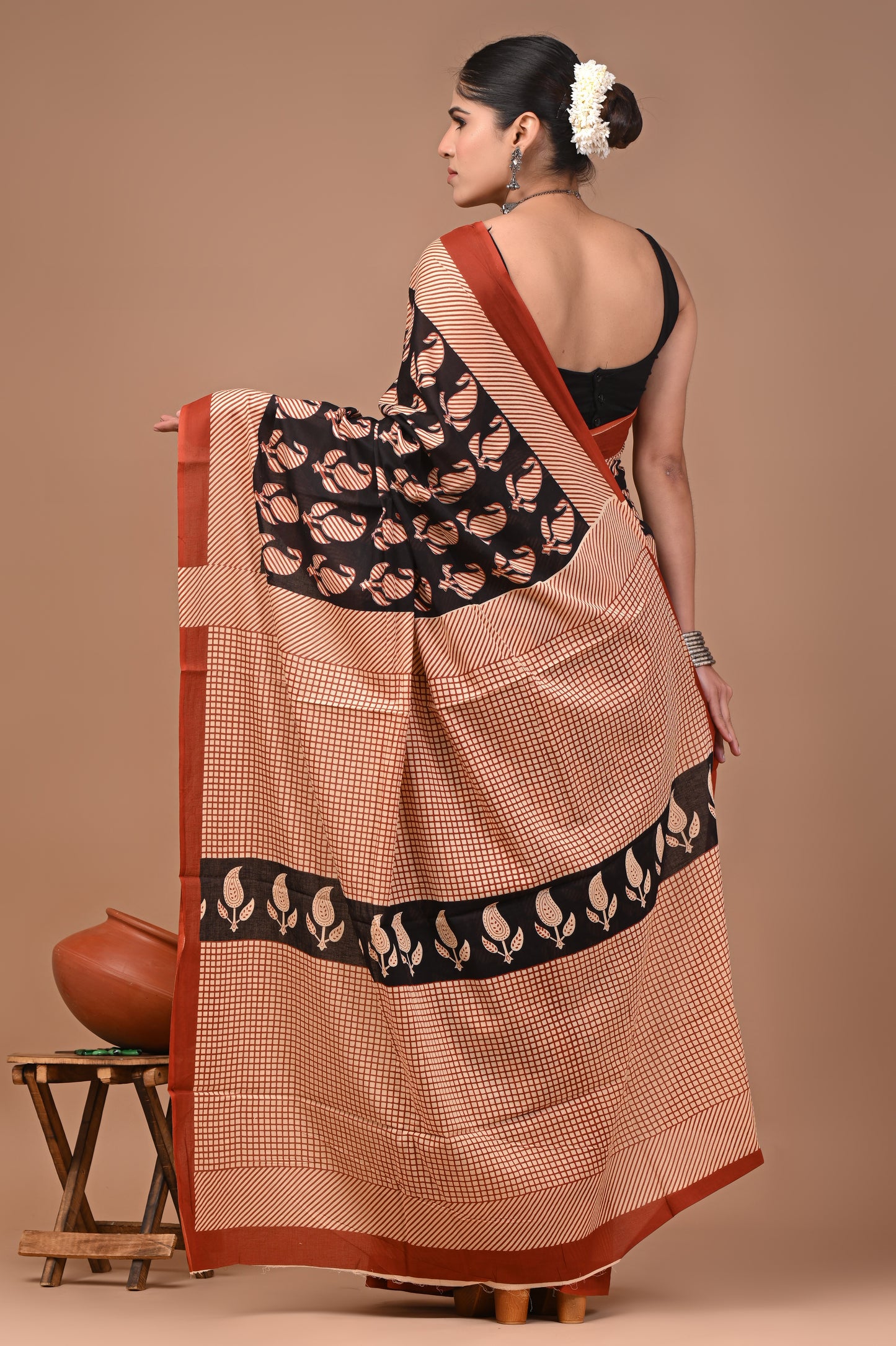 Printed Pure Cotton Mulmul Saree With Blouse