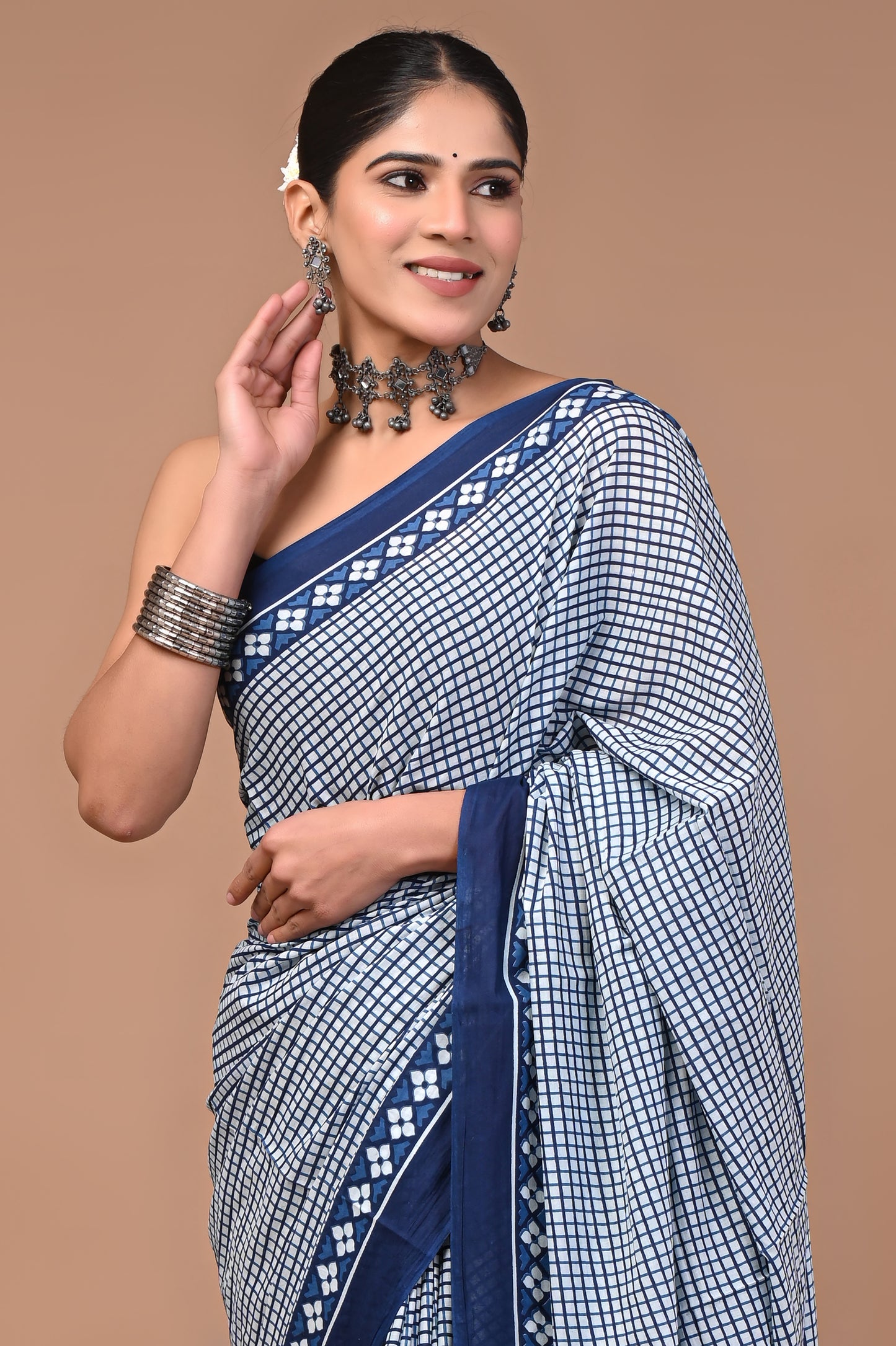 Printed Pure Cotton Mulmul Saree With Blouse