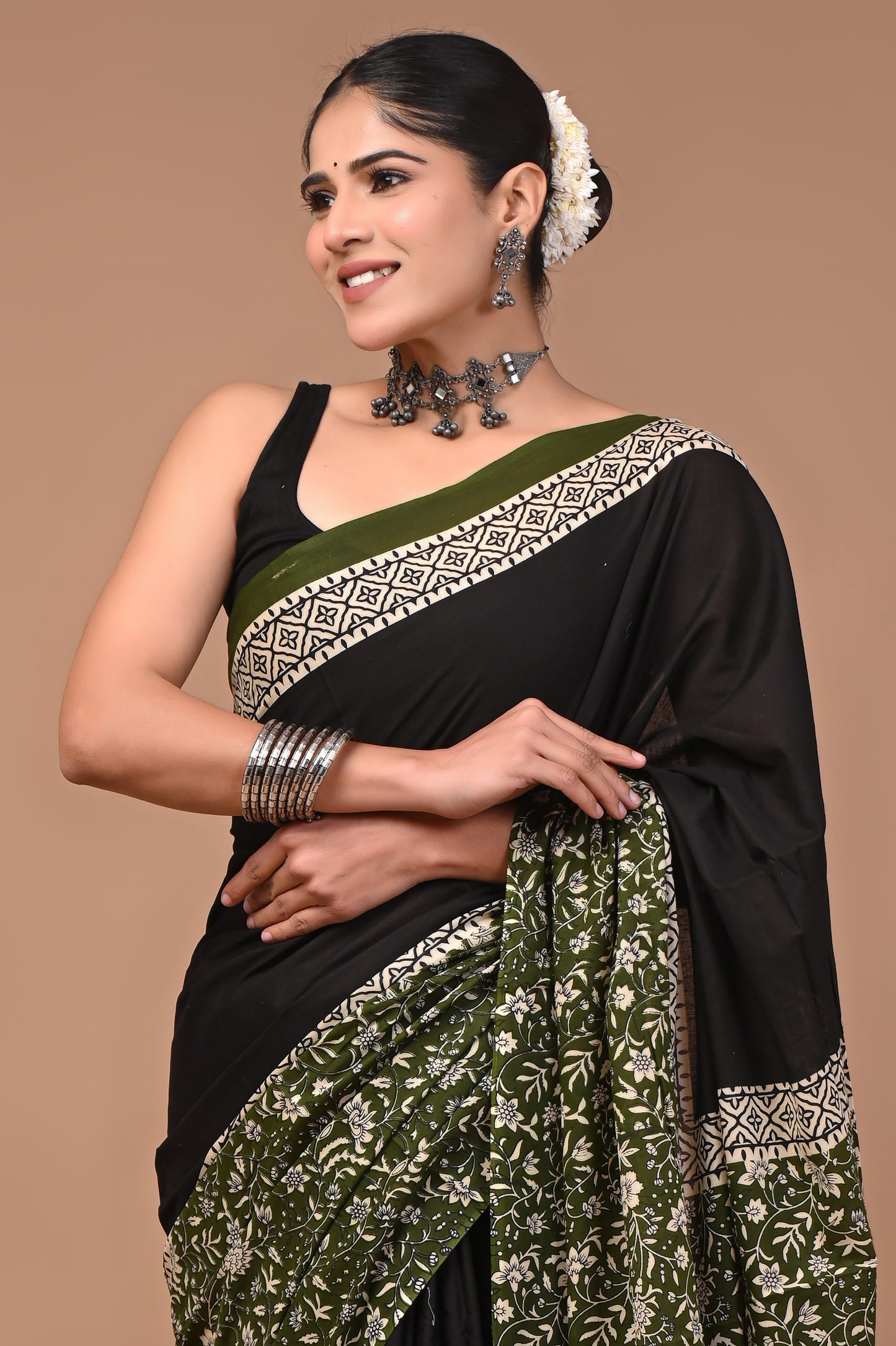 Printed Pure Cotton Mulmul Saree With Blouse