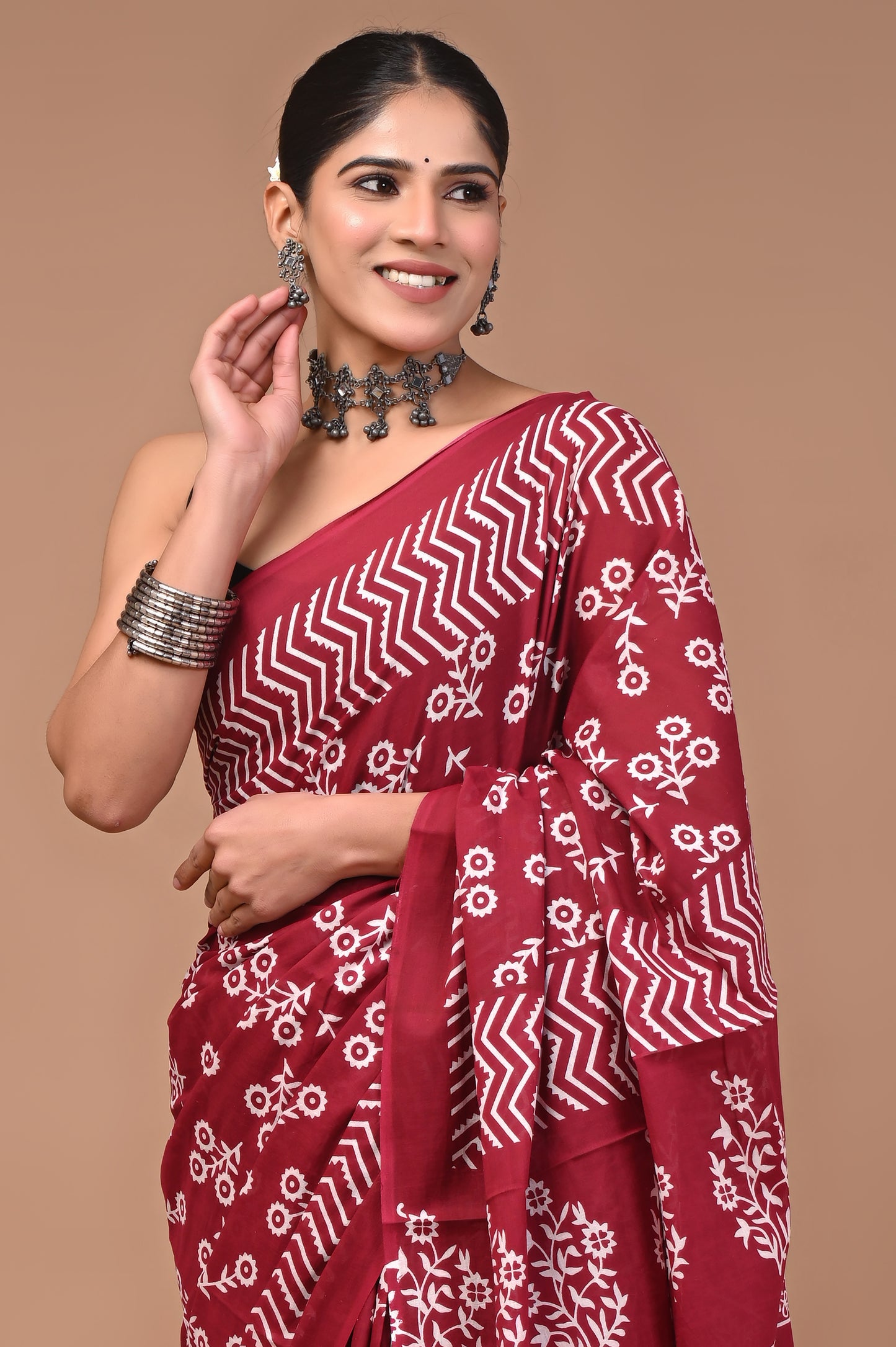 Printed Pure Cotton Mulmul Saree With Blouse