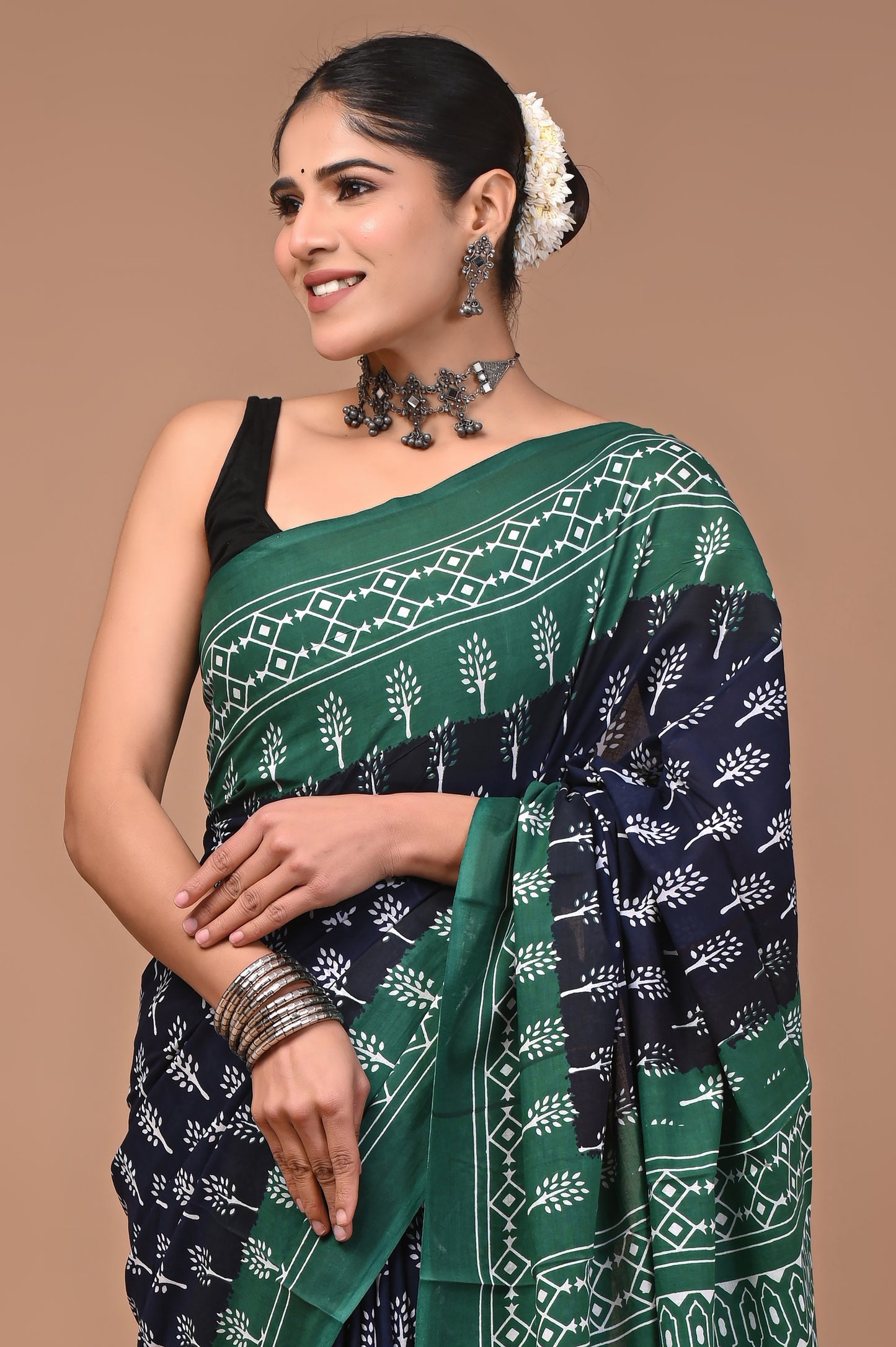 Printed Pure Cotton Mulmul Saree With Blouse