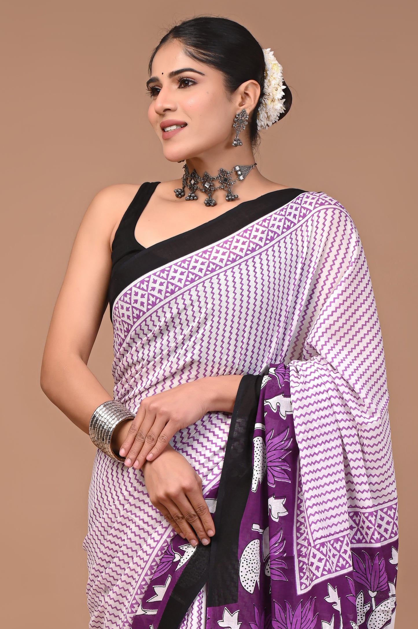 Printed Pure Cotton Mulmul Saree With Blouse