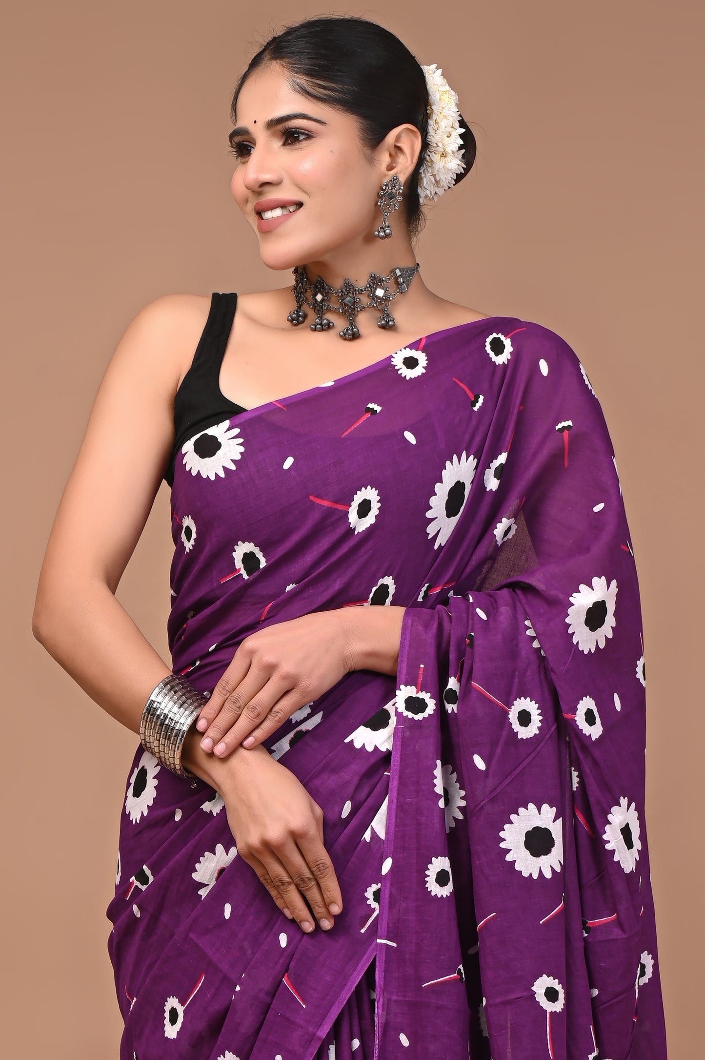 Printed Pure Cotton Mulmul Saree With Blouse