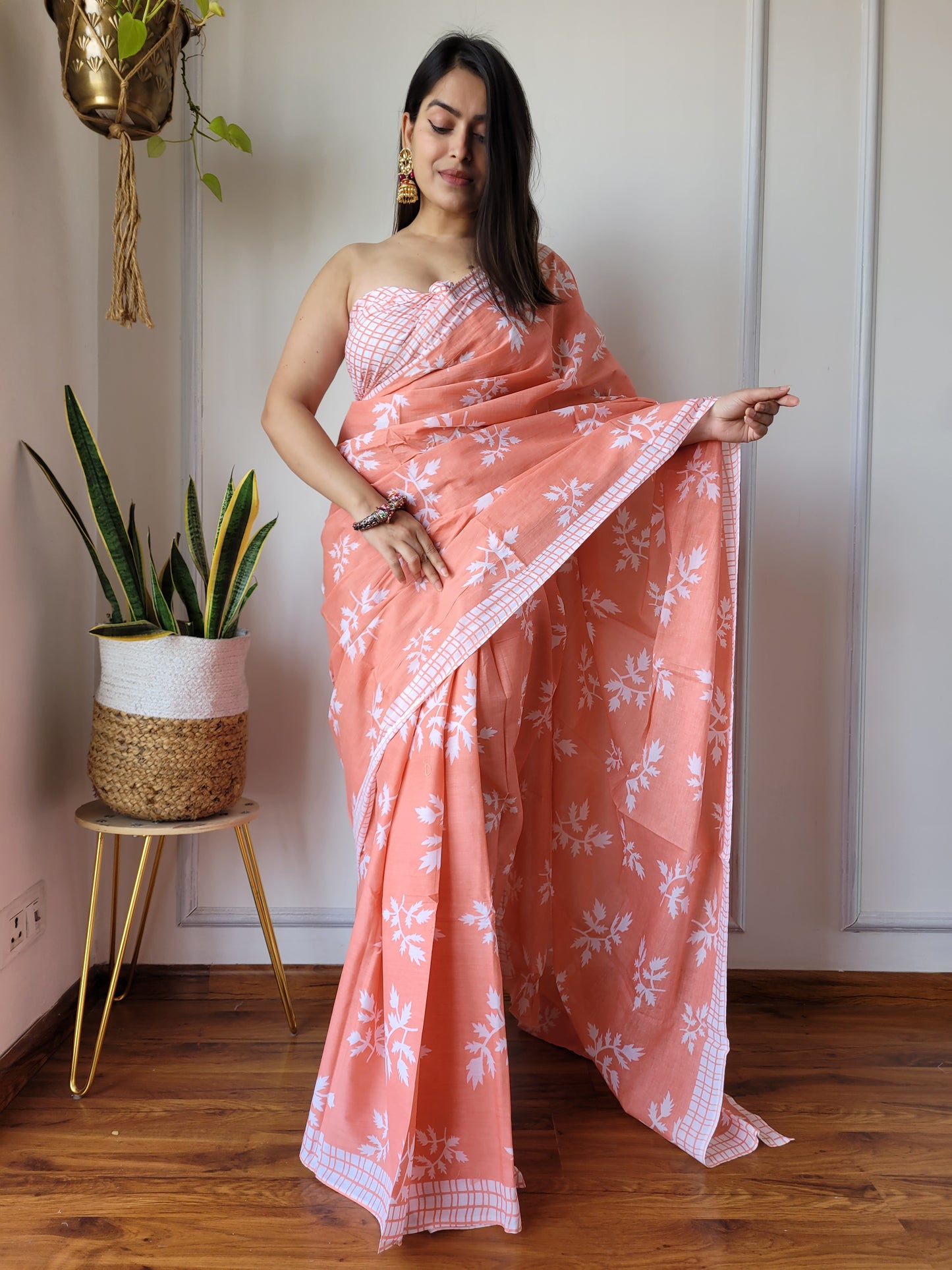 Jaipuri Printed Pure Cotton Mulmul Saree With Blouse