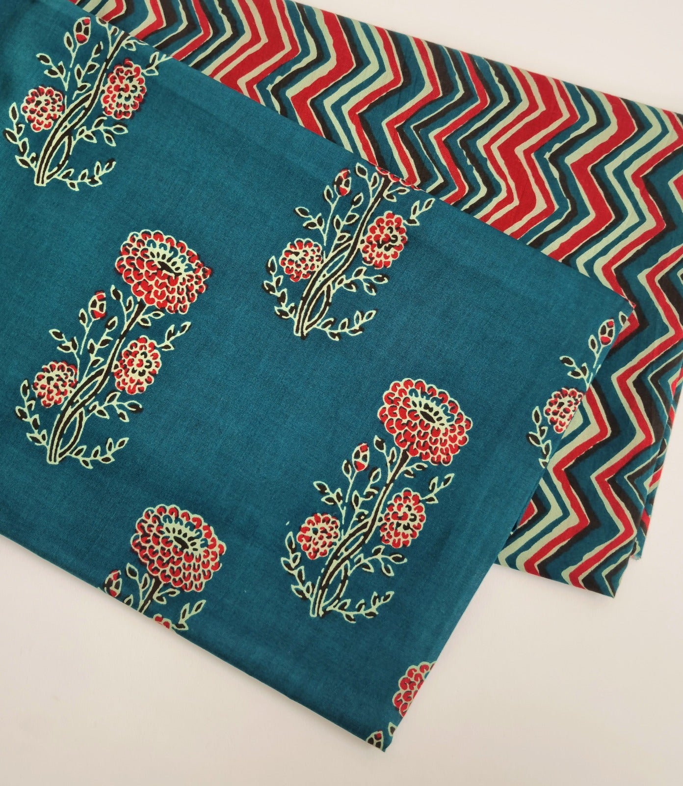 Printed Pure Cotton Kurta Fabric (2.5 Meters) | and Printed Cotton Pyjama (2.5 Meters) | Unstitched Combo Set