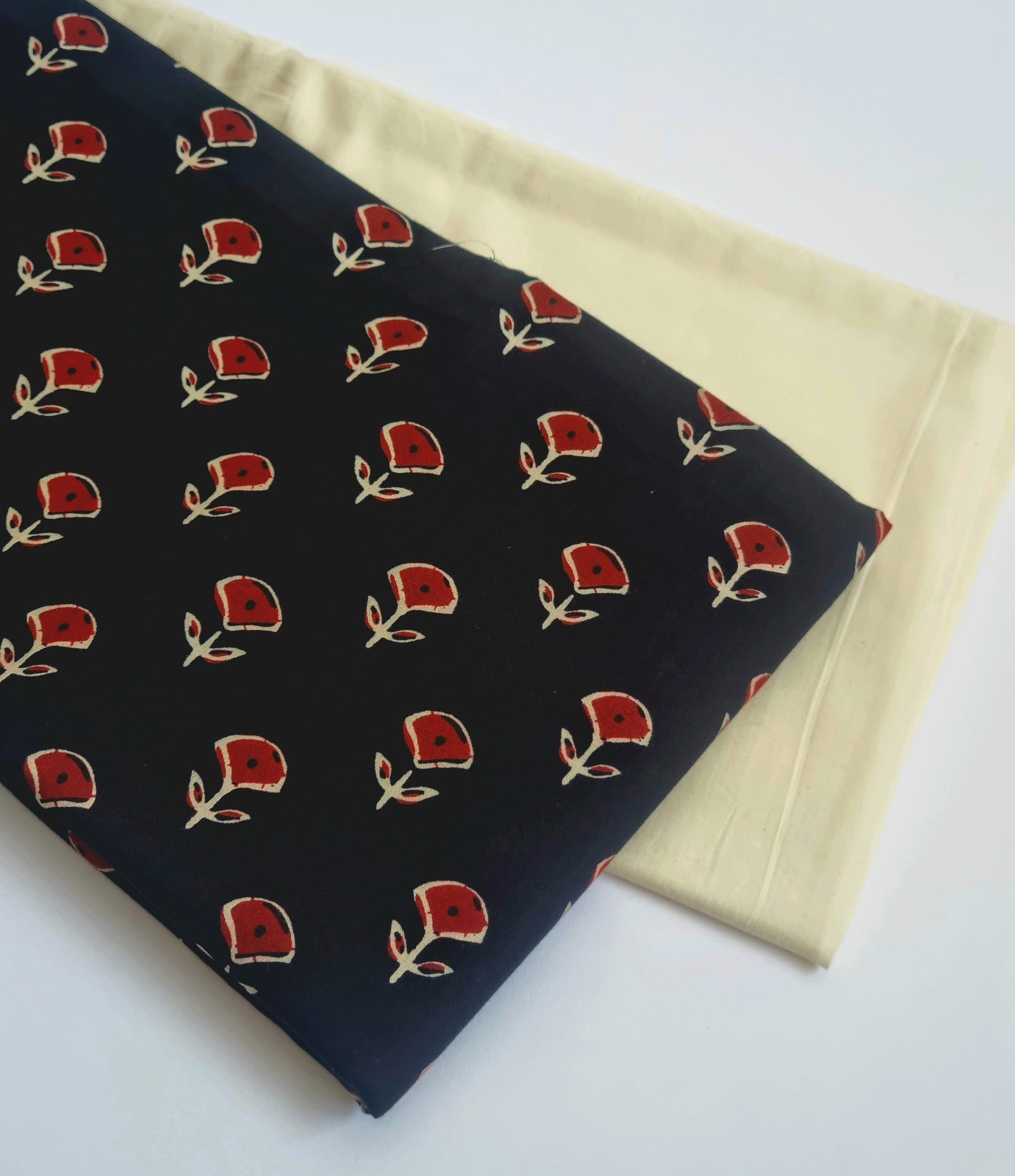 Printed Pure Cotton Kurta Fabric (2.5 Meters) | and Plain Dyed Cotton Pyjama (2.5 Meters) | Unstitched Combo Set