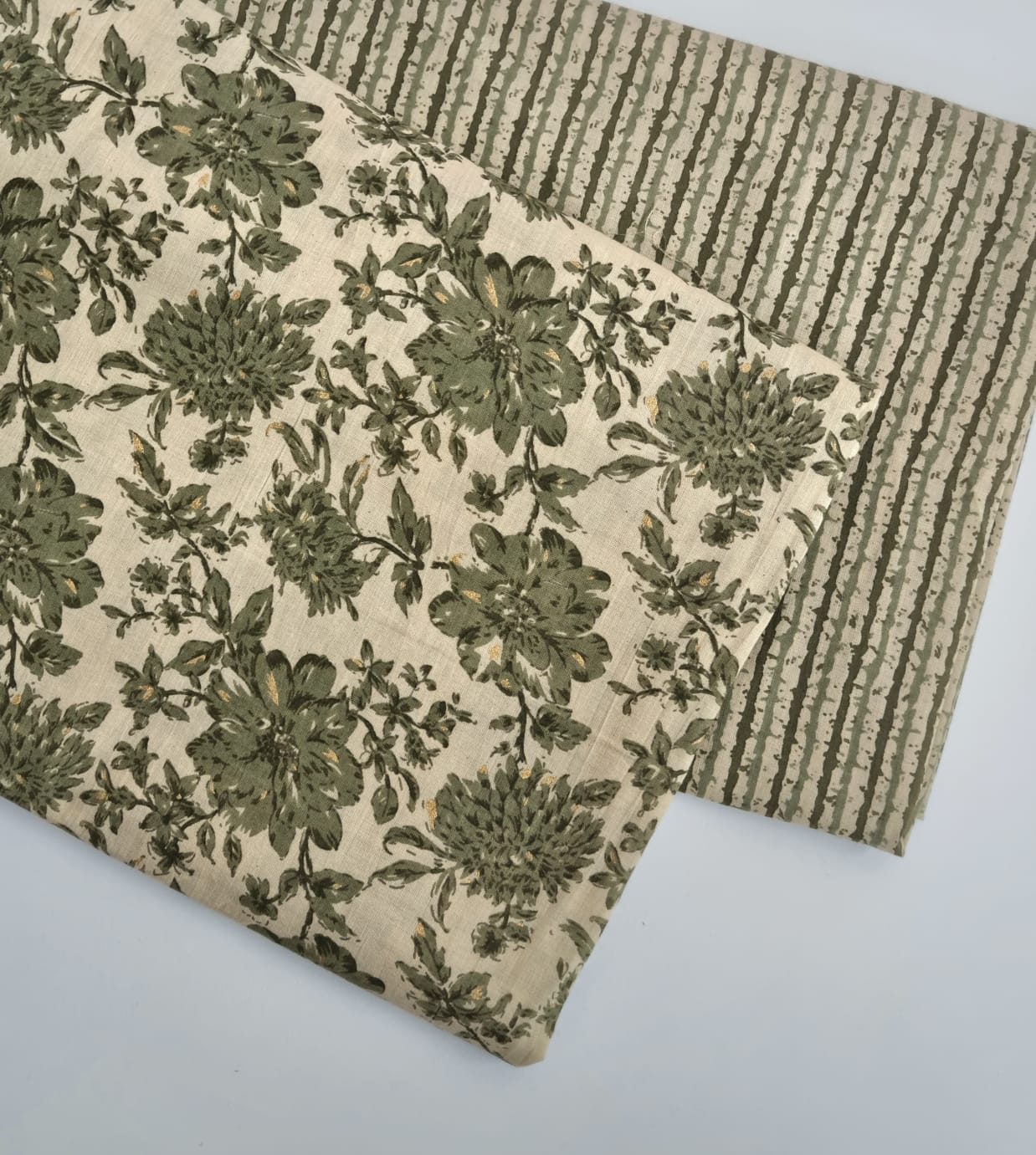 Printed Pure Cotton Kurta Fabric (2.5 Meters) | and Printed Cotton Pyjama (2.5 Meters) | Unstitched Combo Set