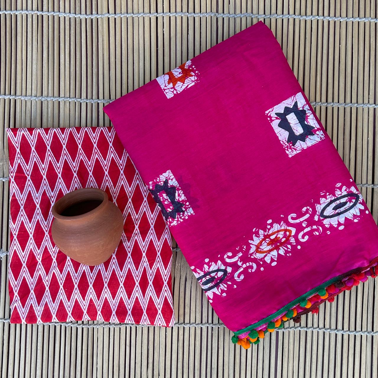 Printed Pure Cotton Mulmul Saree PomPom Lace