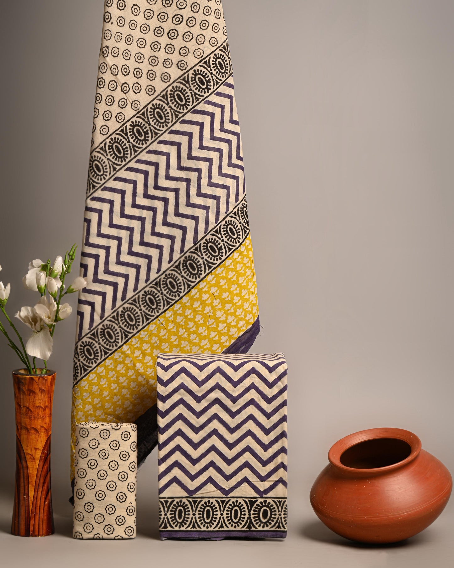 Designer Hand Block Print Pure Cotton Suit With Cotton Mulmul Dupatta