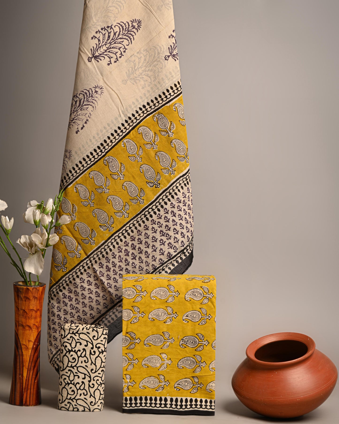 Designer Hand Block Print Pure Cotton Suit With Cotton Mulmul Dupatta