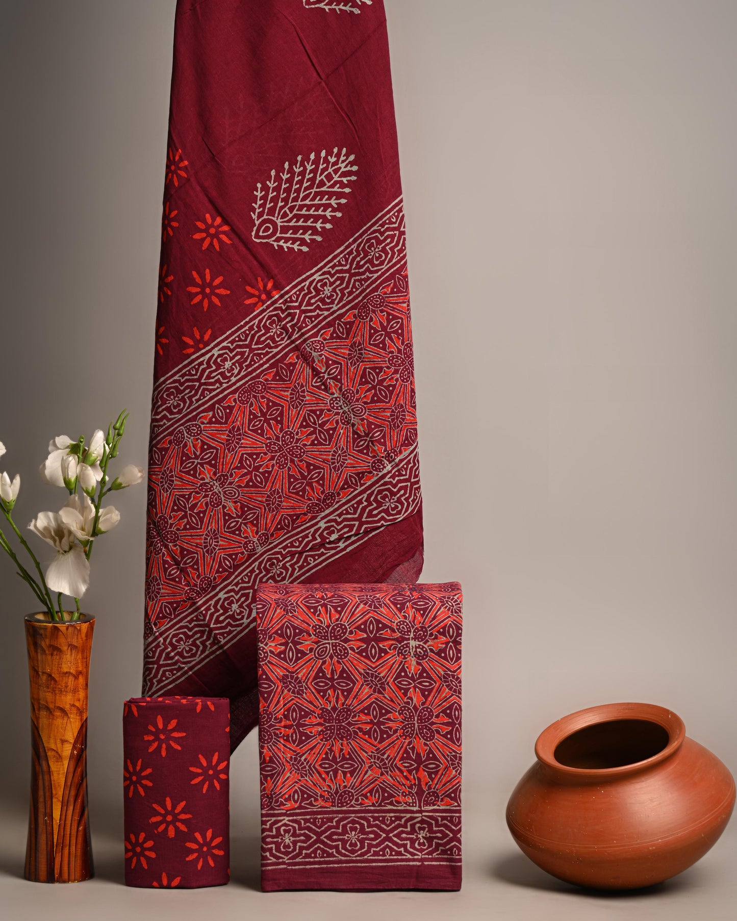 Hand Block Print Pure Cotton Suit With Cotton Mulmul Dupatta