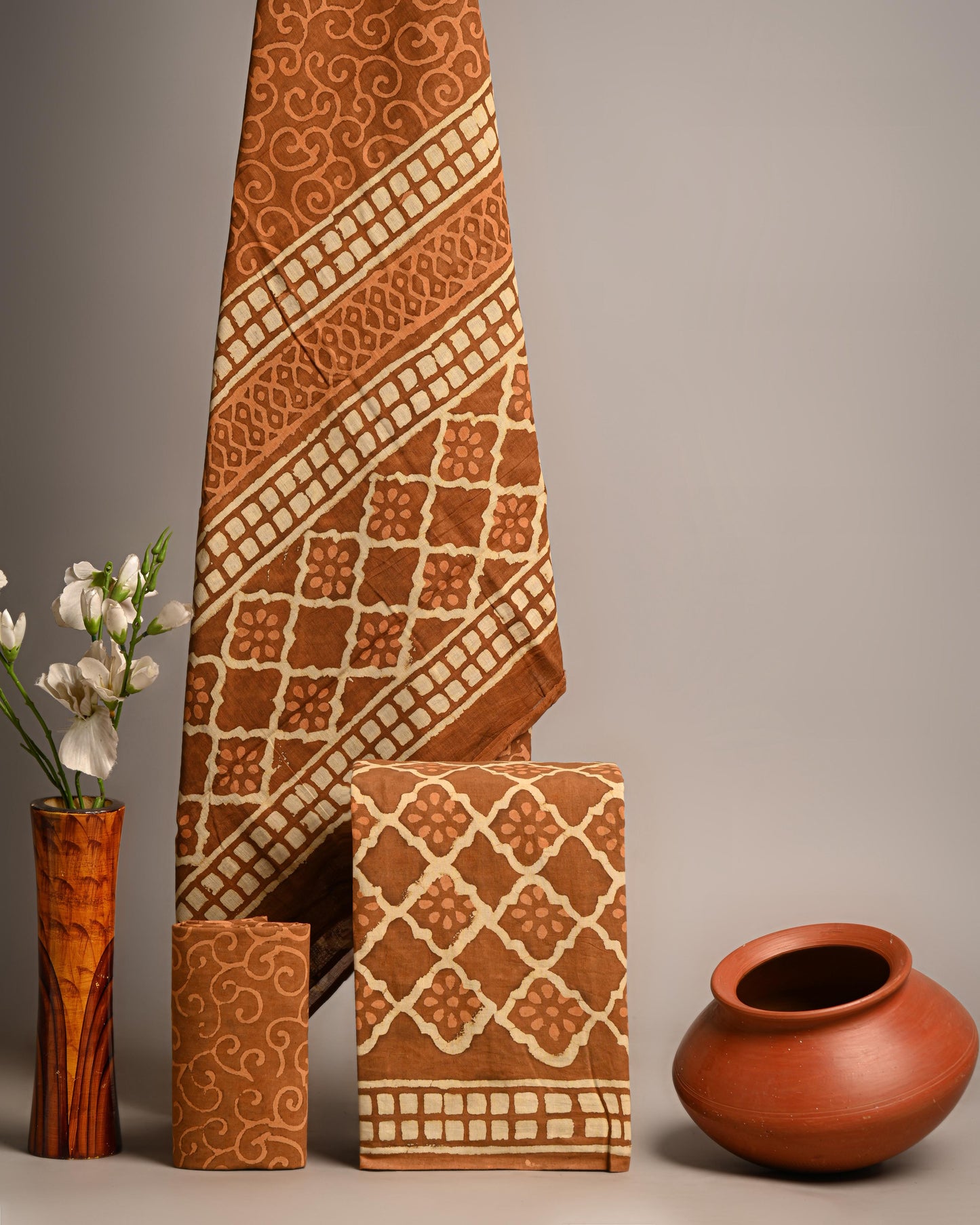 Designer Hand Block Print Pure Cotton Suit With Cotton Mulmul Dupatta