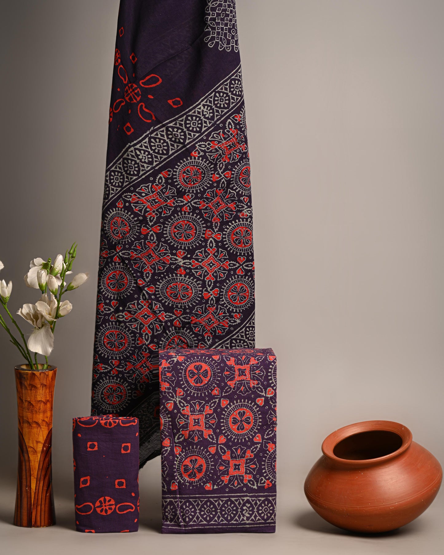 Designer Hand Block Print Pure Cotton Suit With Cotton Mulmul Dupatta