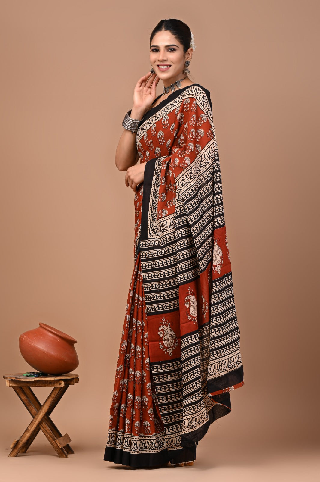 Rajasthan Fabric Printed Pure Cotton Mulmul Saree With Blouse