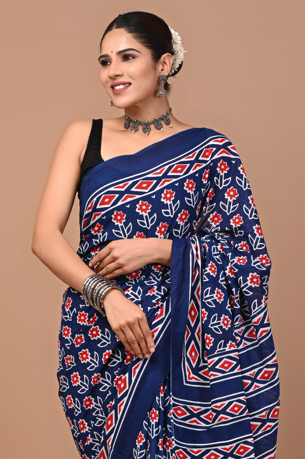 Rajasthan Fabric Printed Pure Cotton Mulmul Saree With Blouse