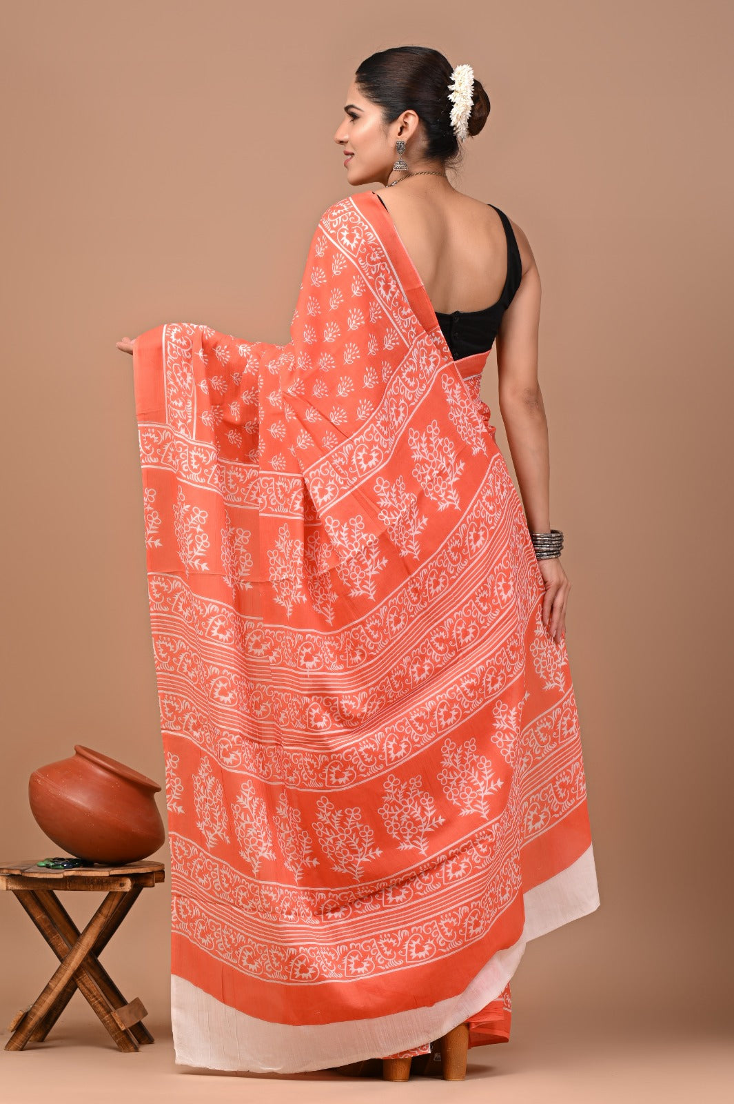 Rajasthan Fabric Printed Pure Cotton Mulmul Saree With Blouse