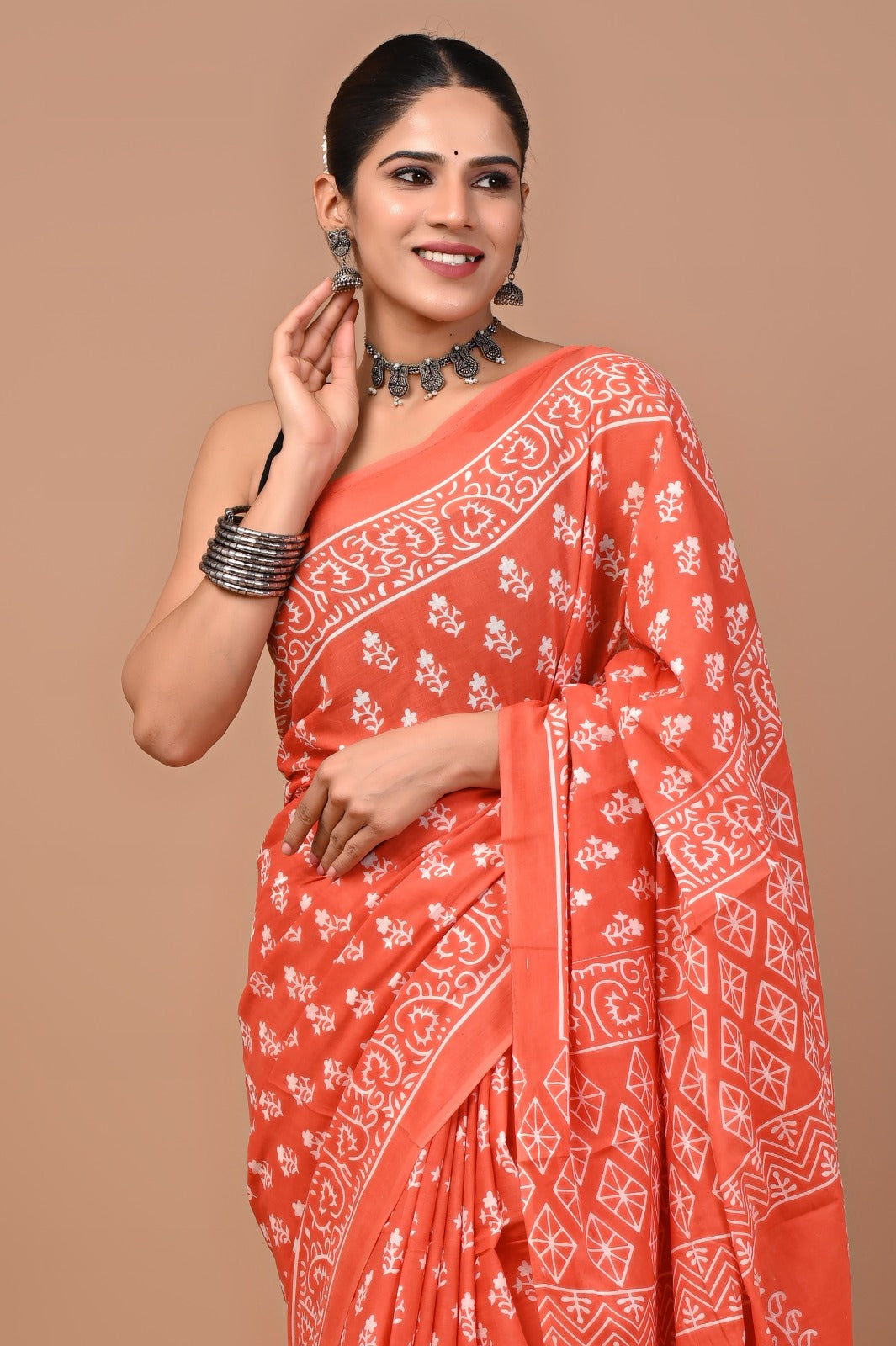 Rajasthan Fabric Printed Pure Cotton Mulmul Saree With Blouse