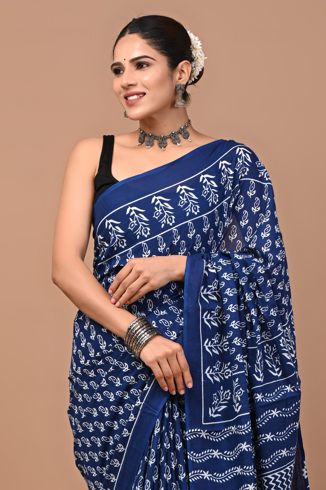 Rajasthan Fabric Printed Pure Cotton Mulmul Saree With Blouse