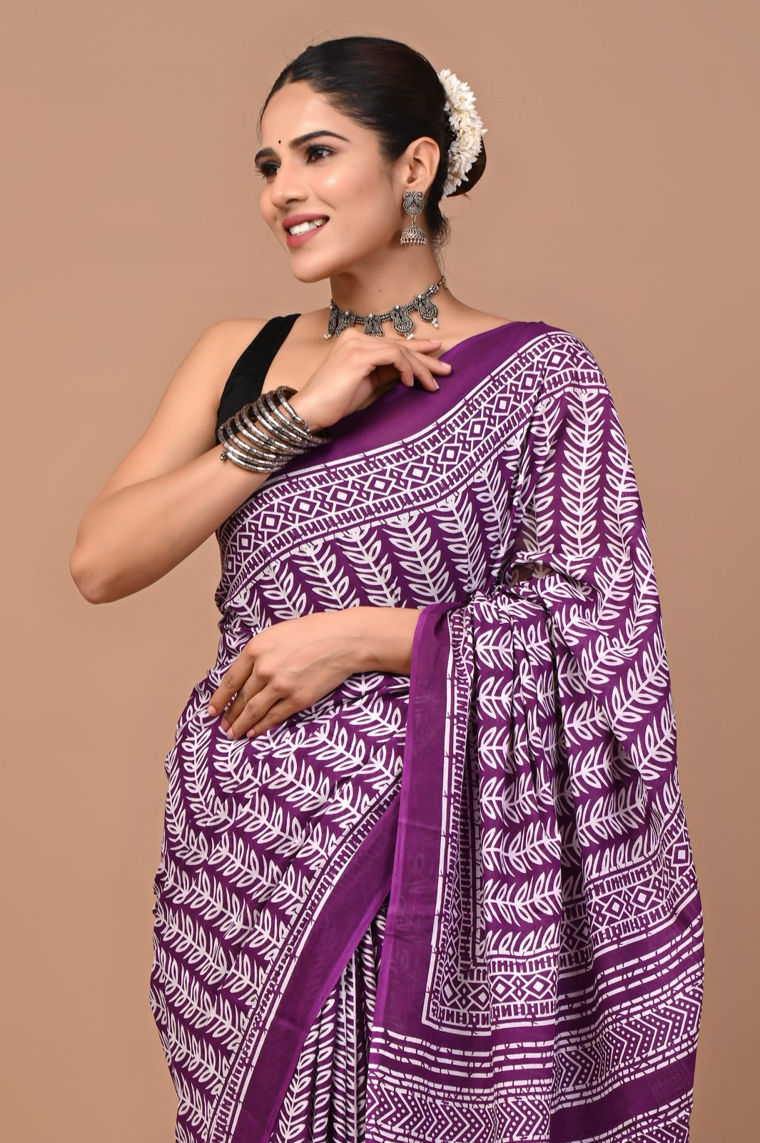 Rajasthan Fabric Printed Pure Cotton Mulmul Saree With Blouse