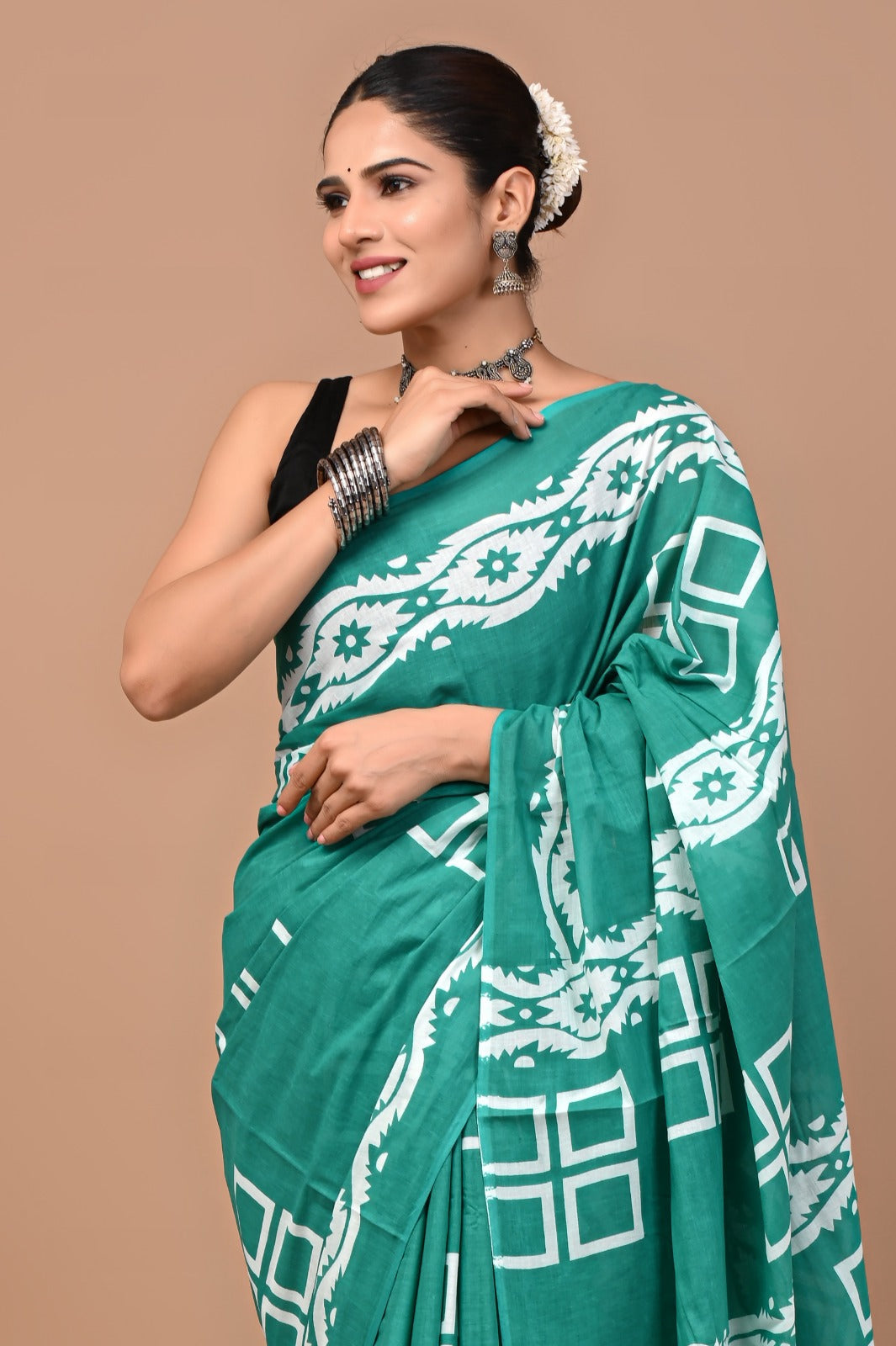 Rajasthan Fabric Printed Pure Cotton Mulmul Saree With Blouse