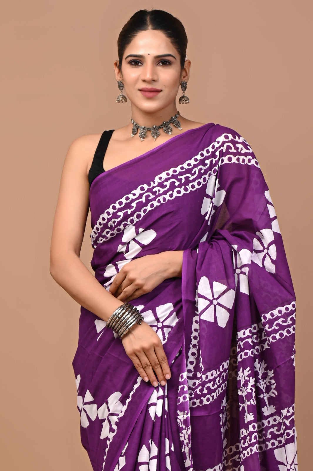 Rajasthan Fabric Printed Pure Cotton Mulmul Saree With Blouse