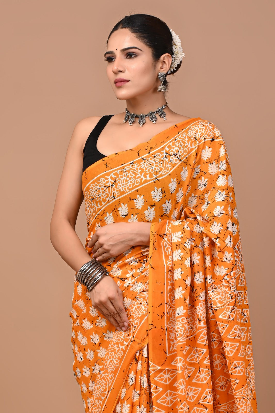 Rajasthan Fabric Printed Pure Cotton Mulmul Saree With Blouse