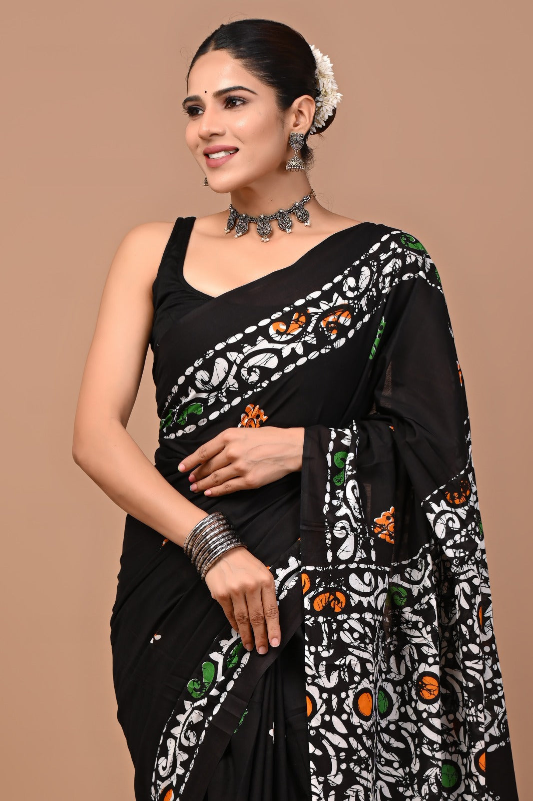 Rajasthan Fabric Printed Pure Cotton Mulmul Saree With Blouse