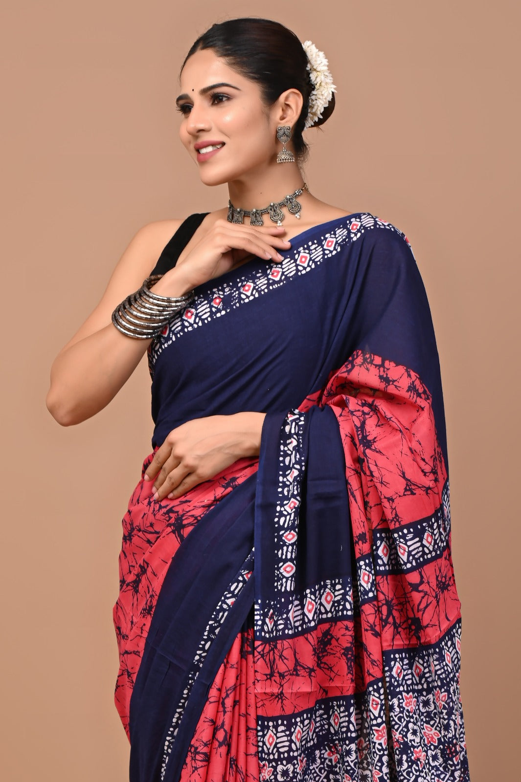 Rajasthan Fabric Printed Pure Cotton Mulmul Saree With Blouse